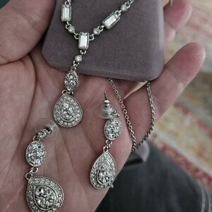 Vintage Givenchy Silver Tone Dangle Earrings With Matching Necklace